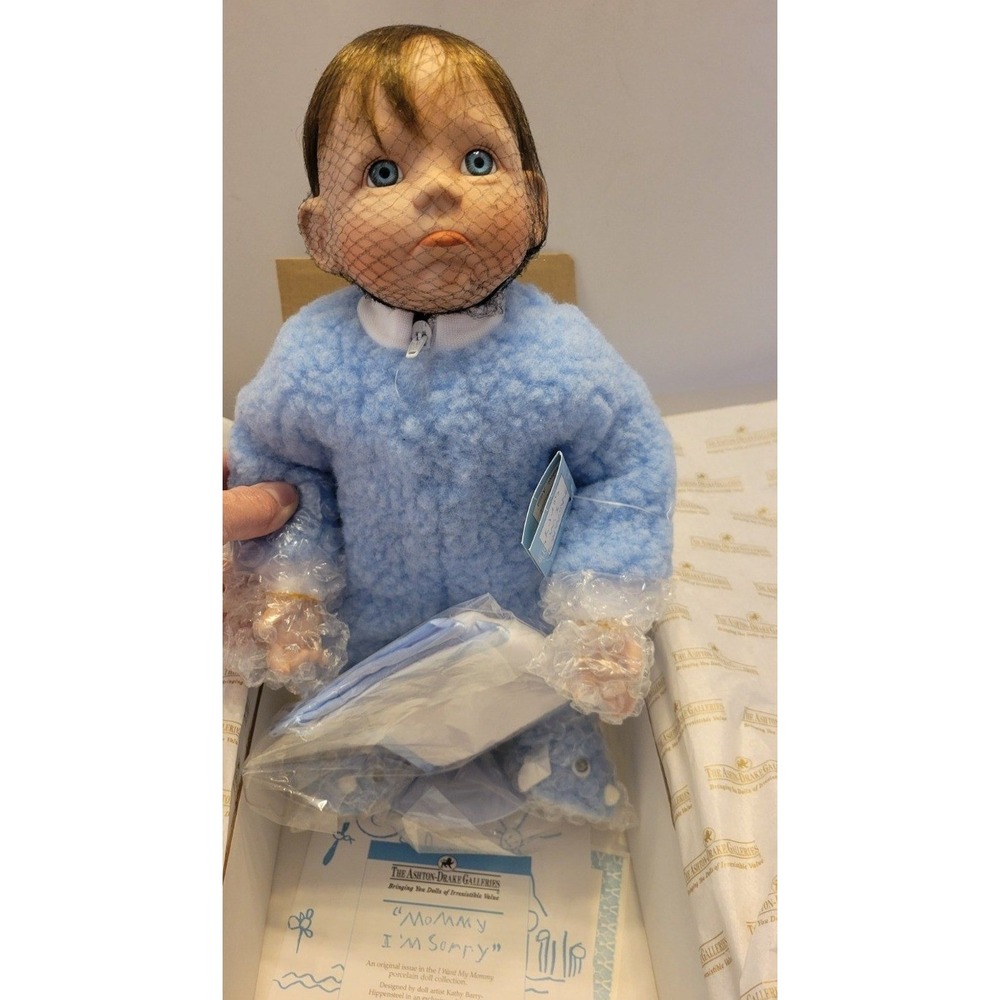 Vtg Ashton Drake GAlleries Mommy I'm Sorry Porcelain Baby Doll Kathy Blue 14"